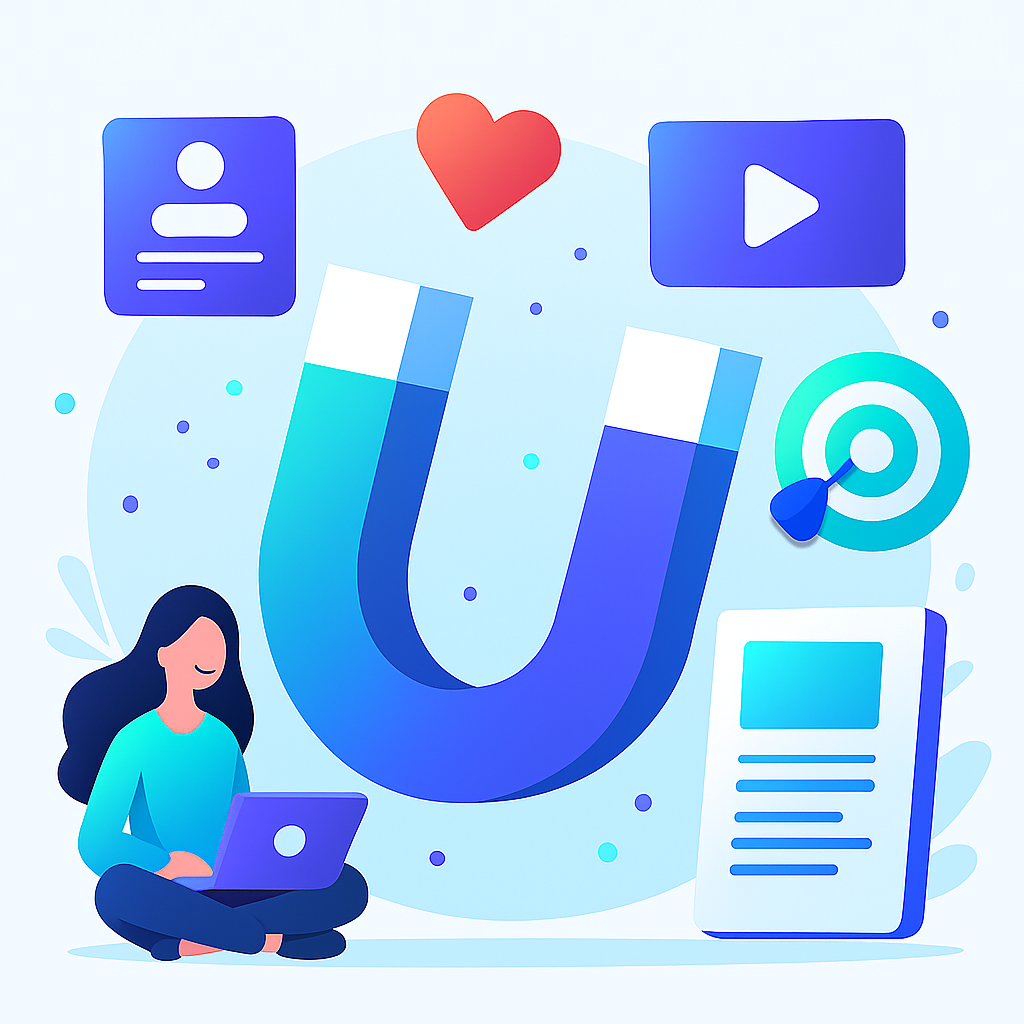 Illustration of a magnet attracting leads and digital content